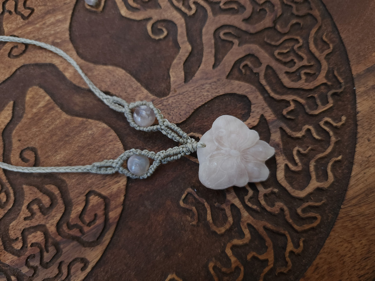 Pink Opal & Flower Agate Macrame Necklace