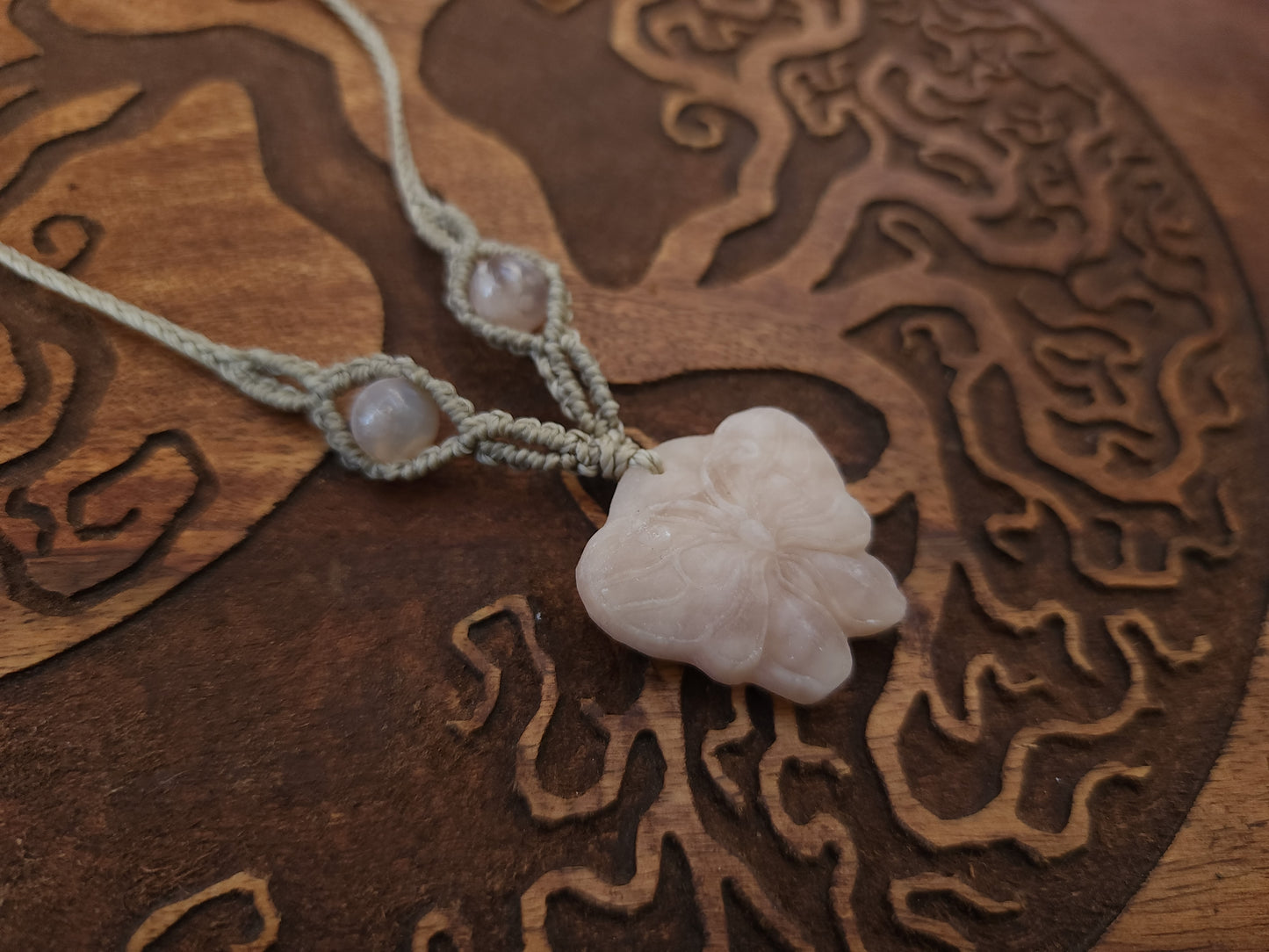 Pink Opal & Flower Agate Macrame Necklace