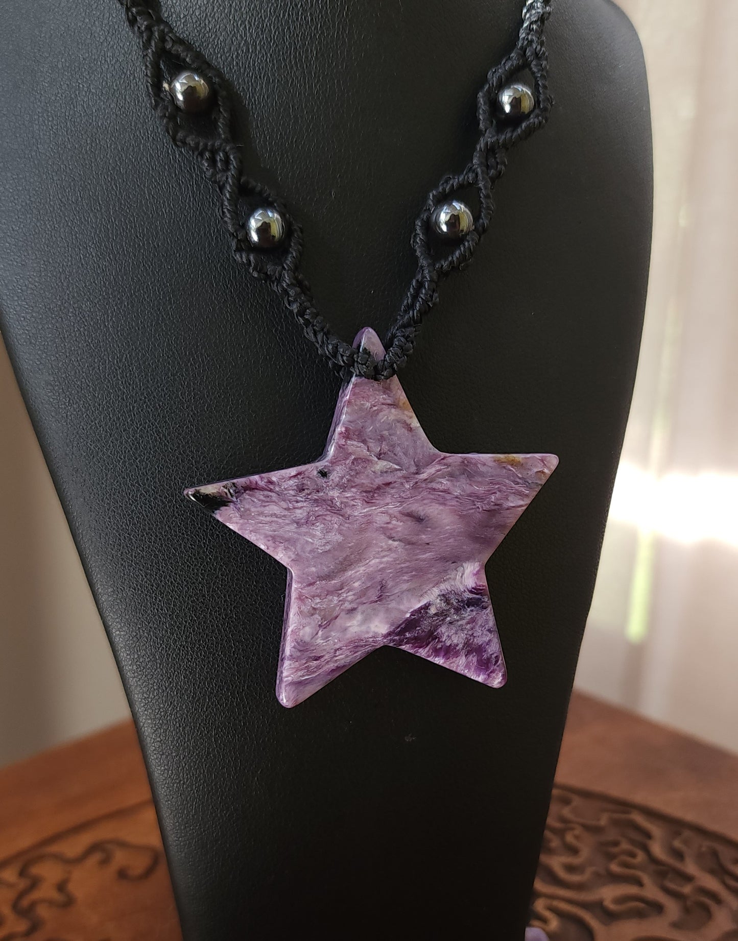 Charoite & Hematite Macrame Necklace