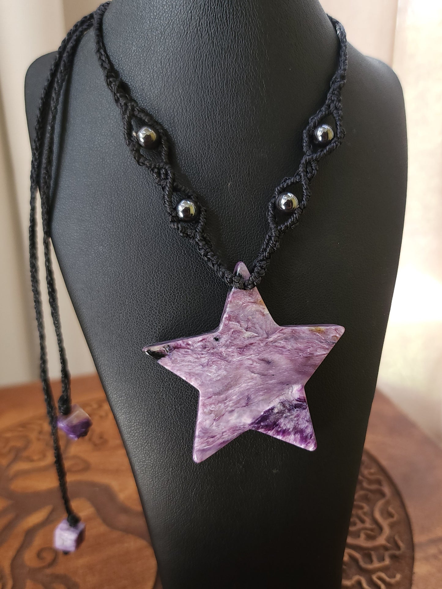 Charoite & Hematite Macrame Necklace