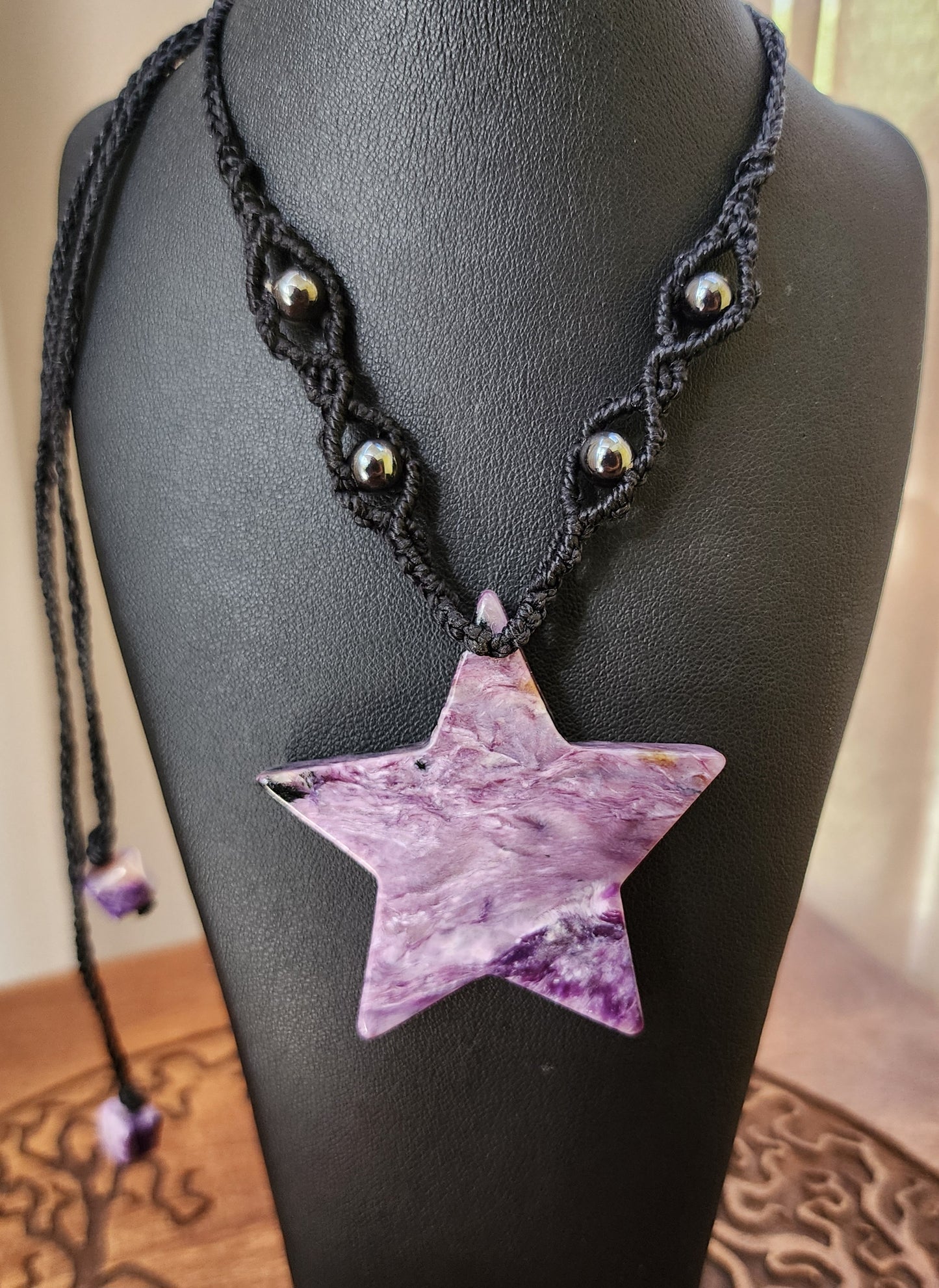 Charoite & Hematite Macrame Necklace