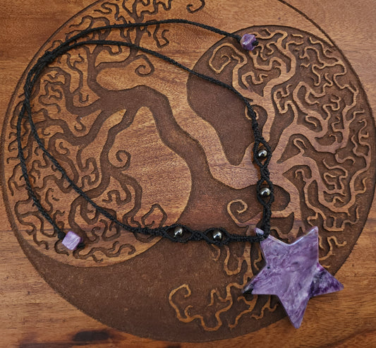 Charoite & Hematite Macrame Necklace