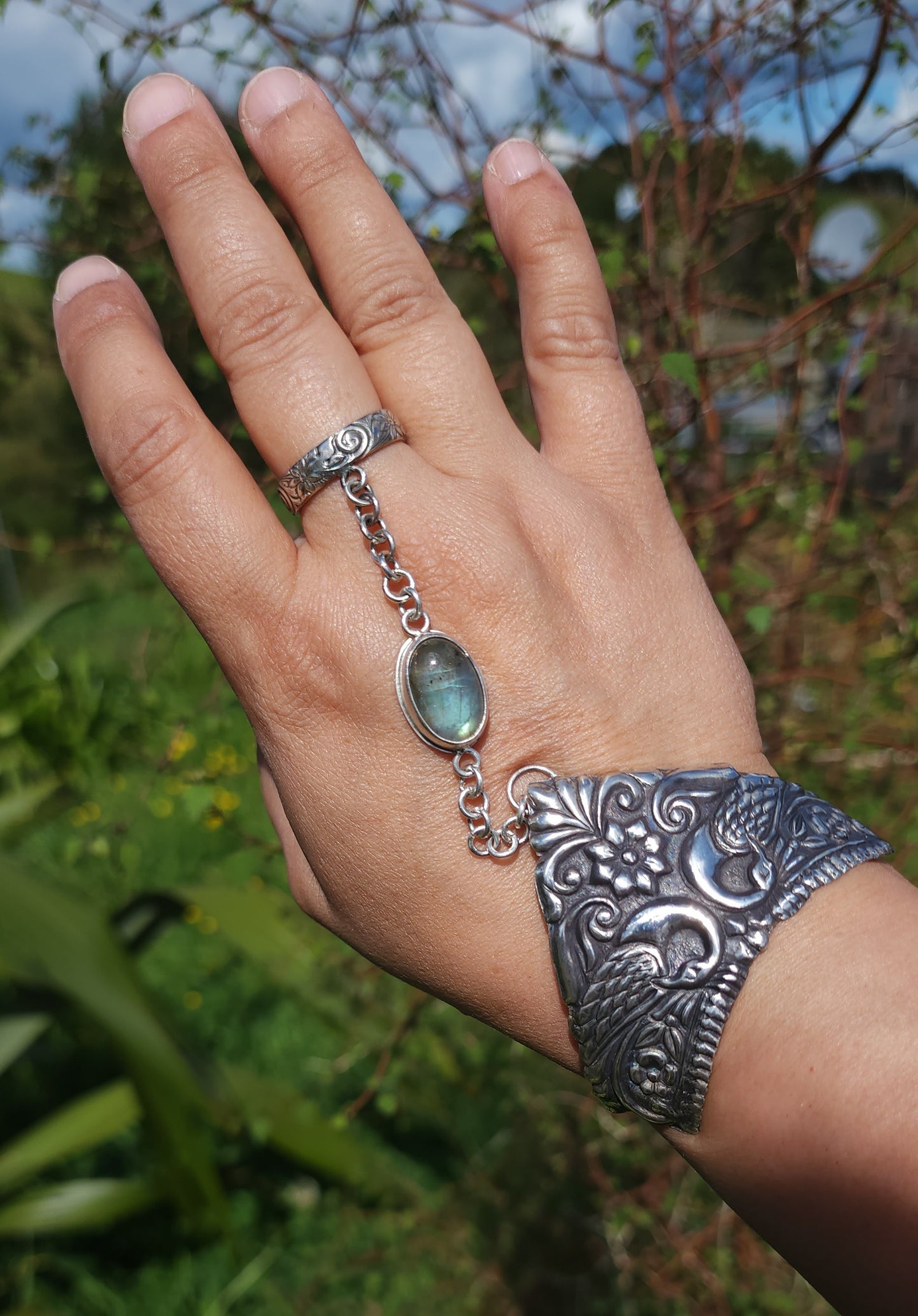 "Hera" - Handcrafted Sterling Silver & Labradorite Slave Bracelet