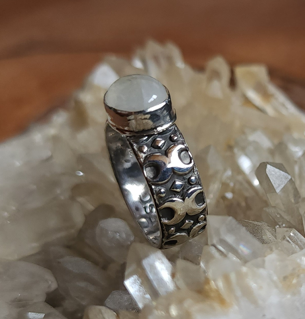 Crescent Moon Ring with Moonstone - Size 7.5