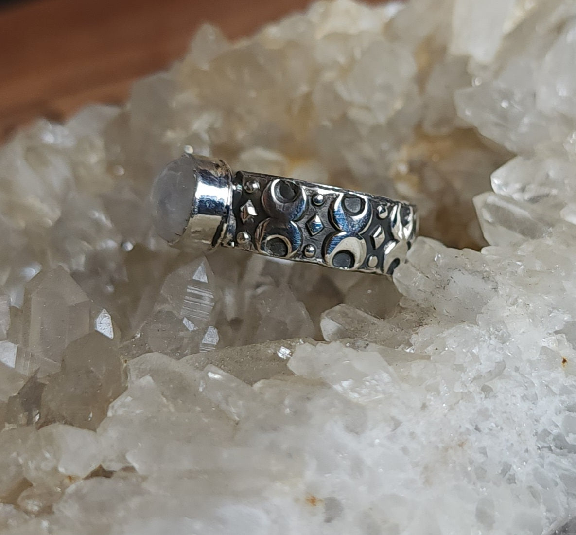 Crescent Moon Ring with Moonstone - Size 7.5