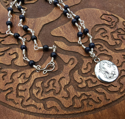 Celestial (Silver) - One of a Kind Silver & Blue Goldstone Necklace