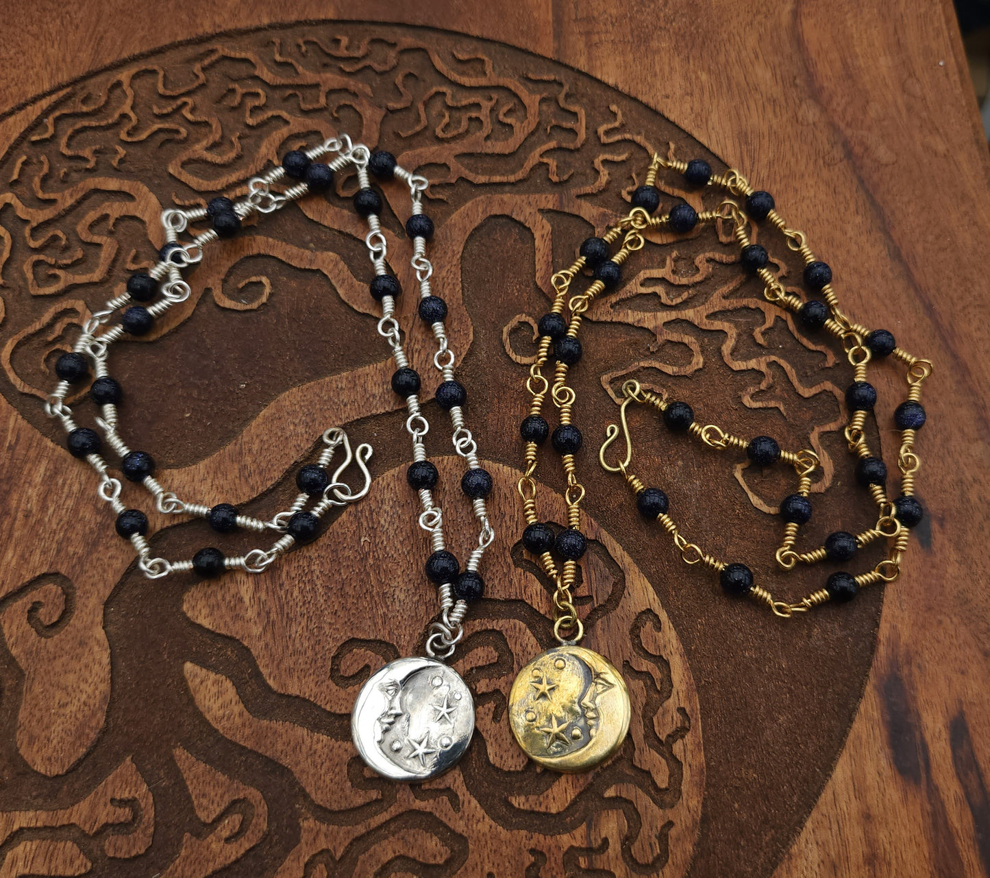 Celestial (Gold) - One of a Kind Brass & Blue Goldstone Necklace