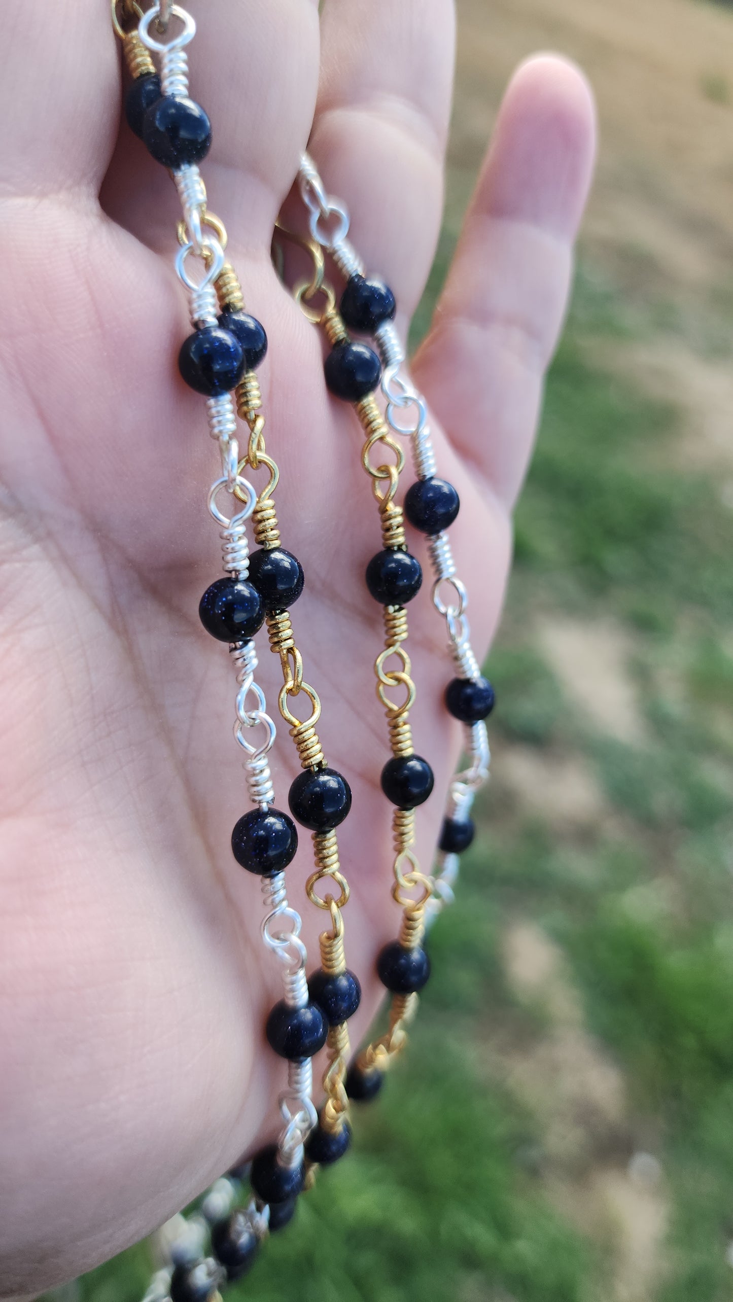 Celestial (Gold) - One of a Kind Brass & Blue Goldstone Necklace