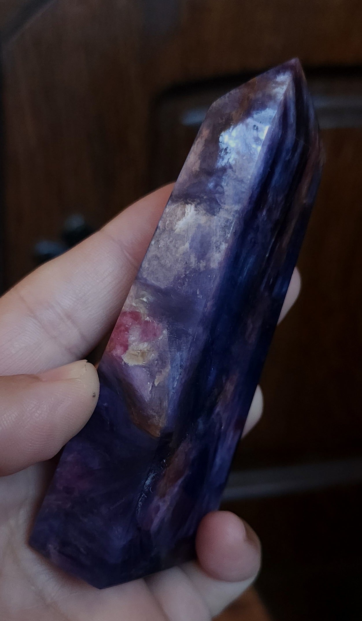 Rubellite Tourmaline in Lepidolite Mica Point