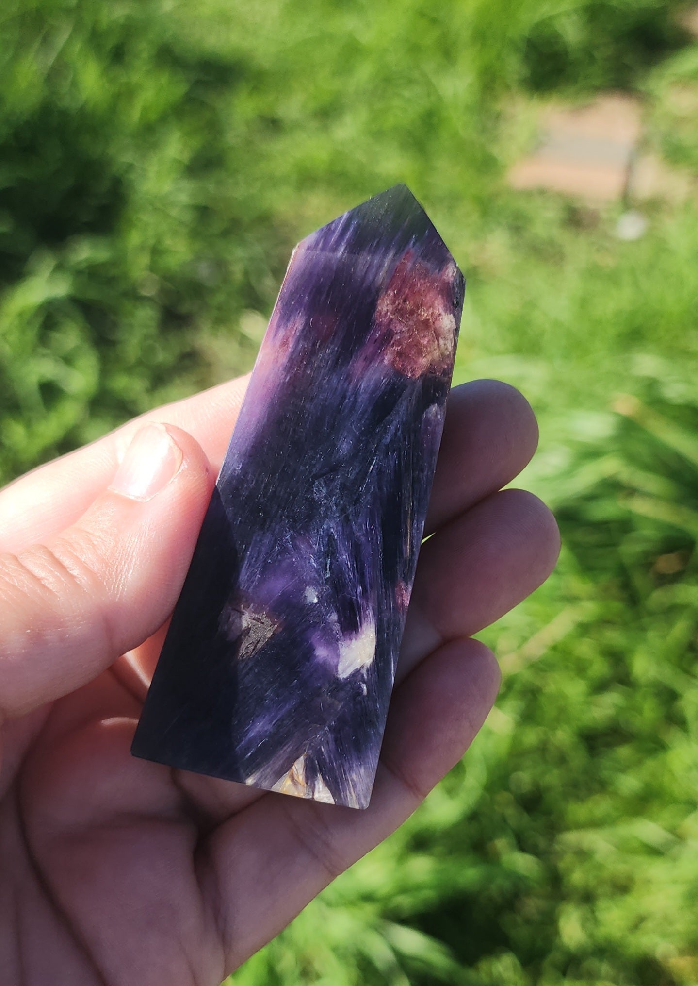 Rubellite Tourmaline in Lepidolite Mica Point