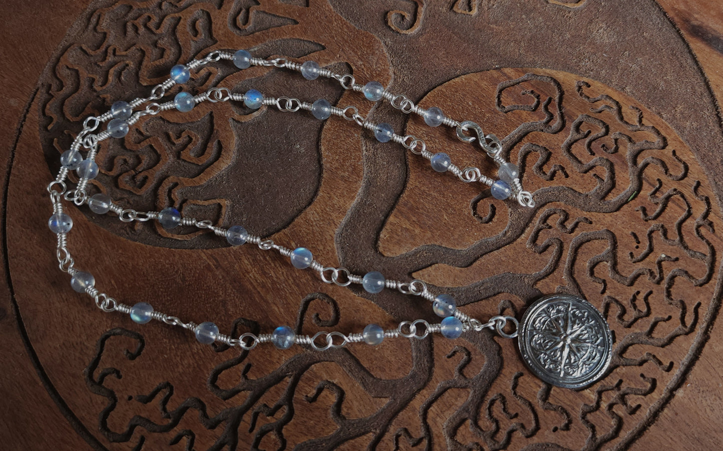 Sterling Silver & Labradorite Compass Rose Necklace