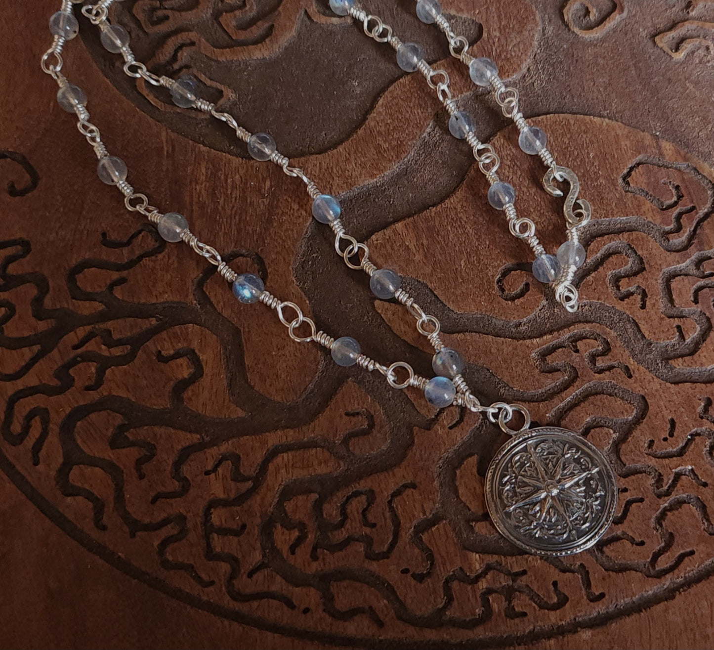 Sterling Silver & Labradorite Compass Rose Necklace