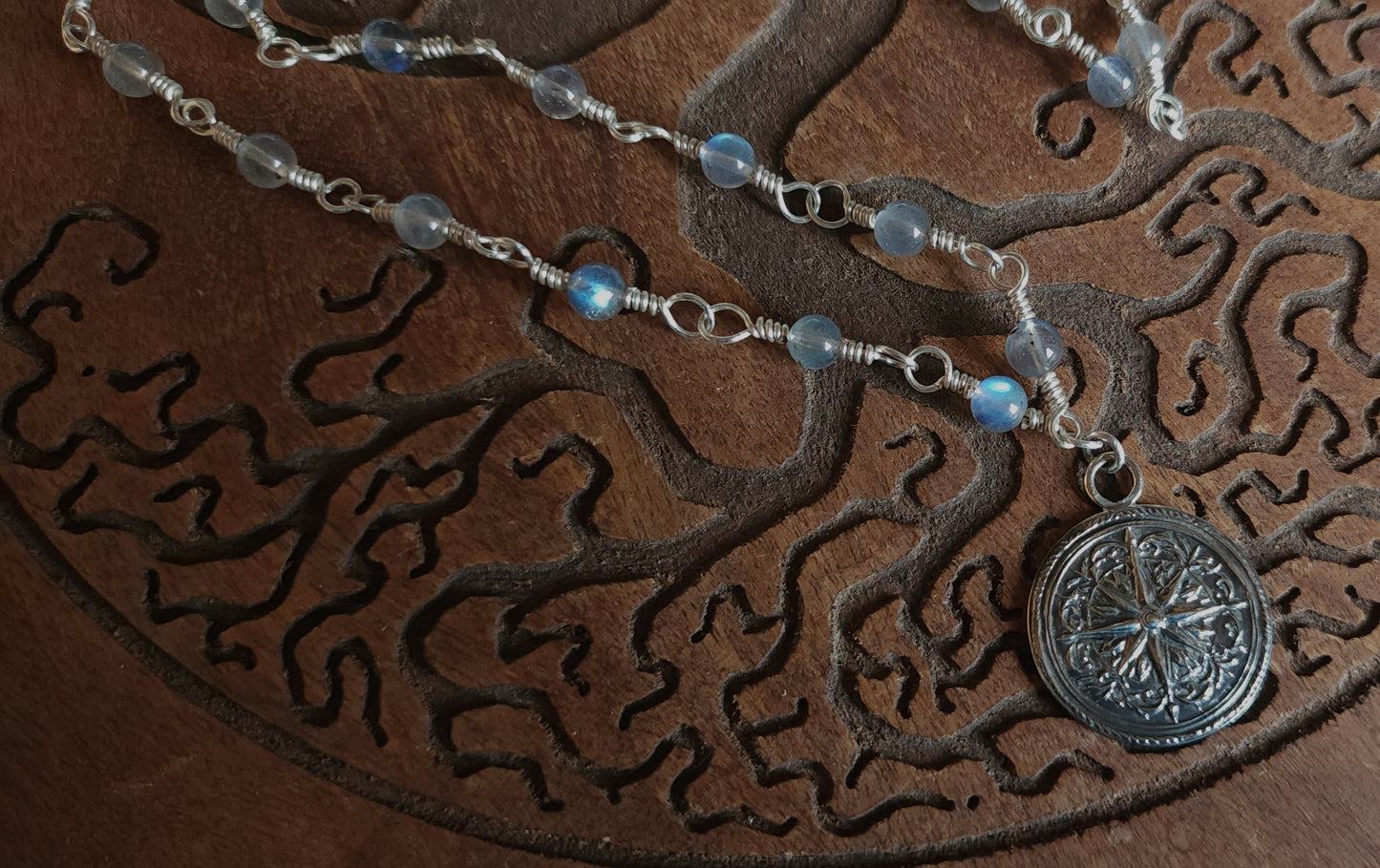Sterling Silver & Labradorite Compass Rose Necklace