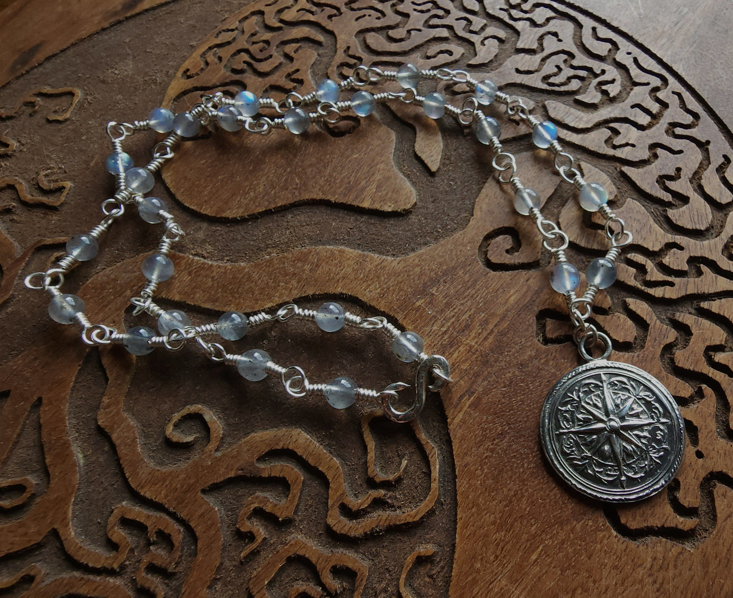 Sterling Silver & Labradorite Compass Rose Necklace
