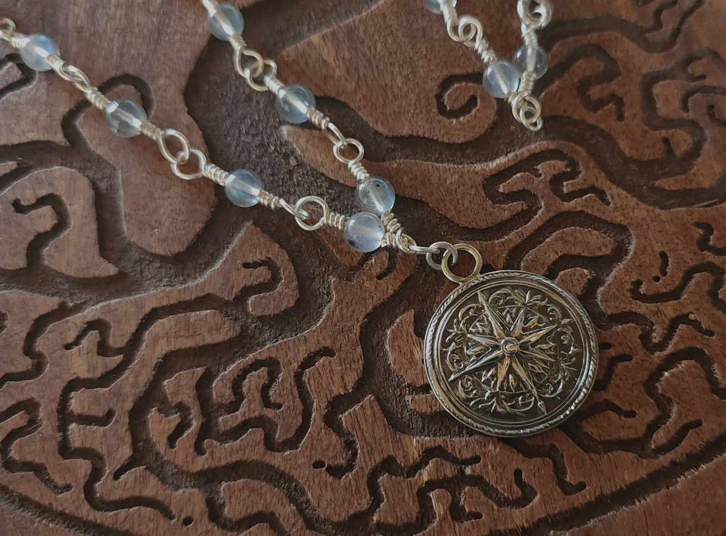 Sterling Silver & Labradorite Compass Rose Necklace