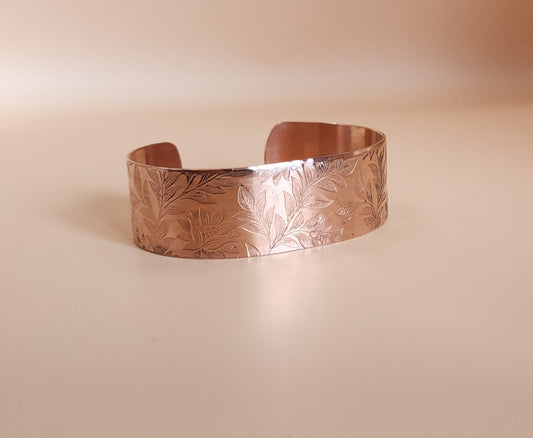 "Enchanted Floral" Narrow Copper Cuff Bracelet
