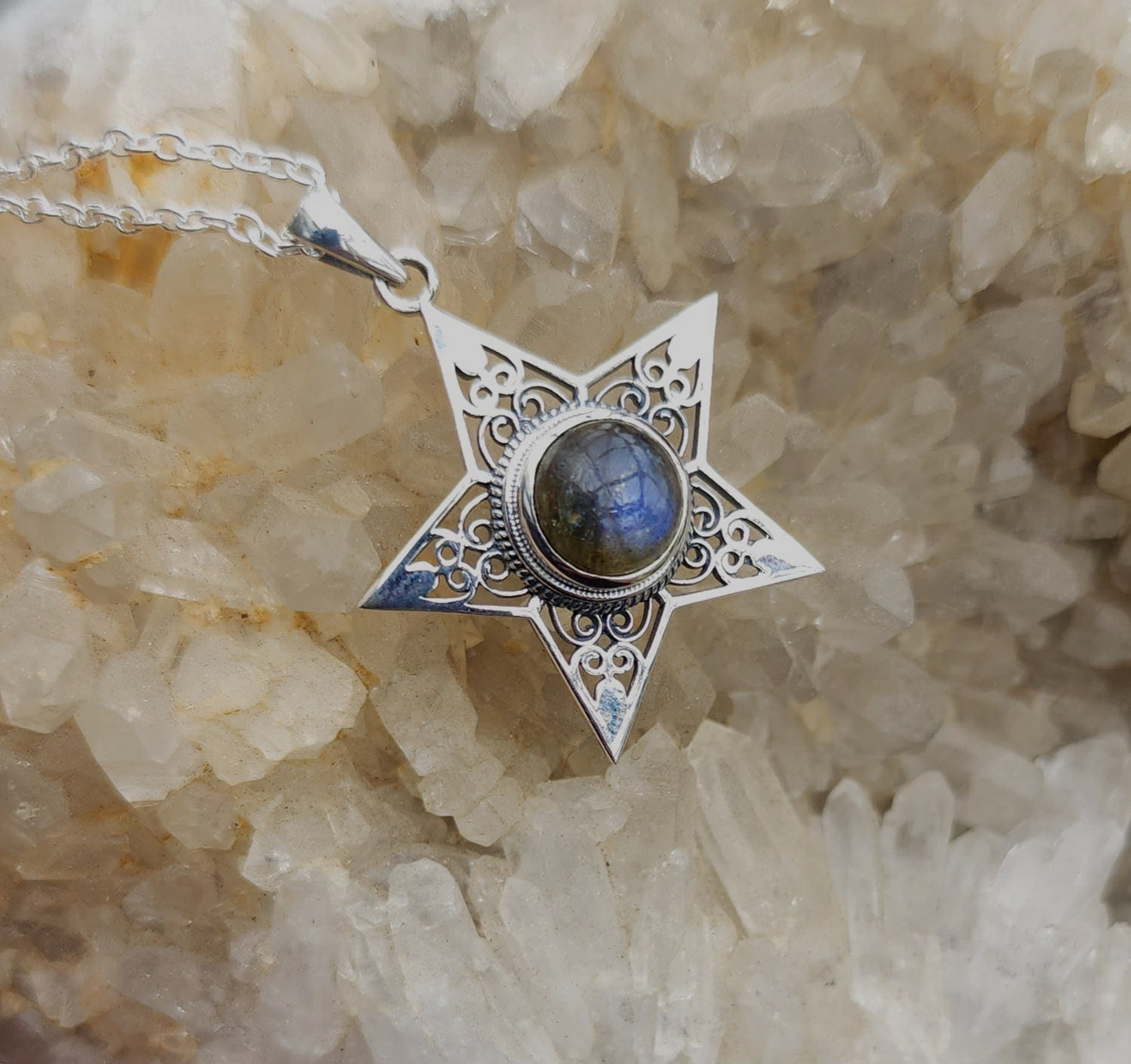 Sterling Silver Boho Star Pendant - Labradorite