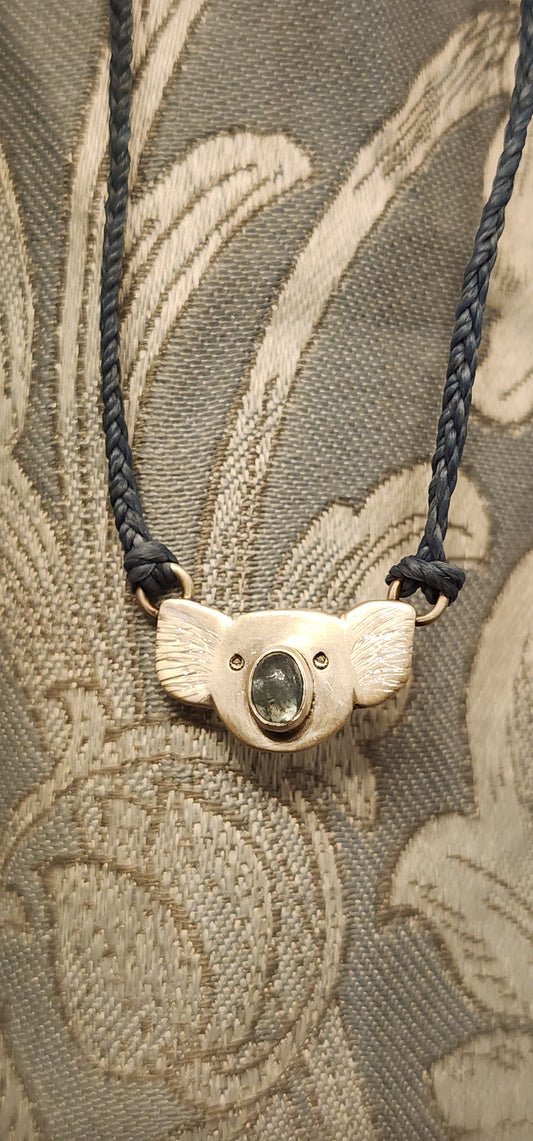 Custom Sterling Silver & Aquamarine Drop Bear Necklace