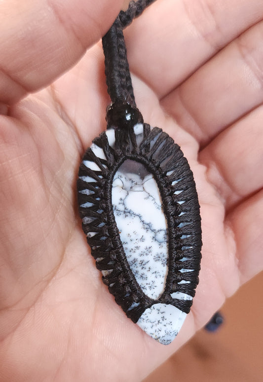 Dendritic Opal, Sodalite & Blue Tiger's Eye Macrame Necklace