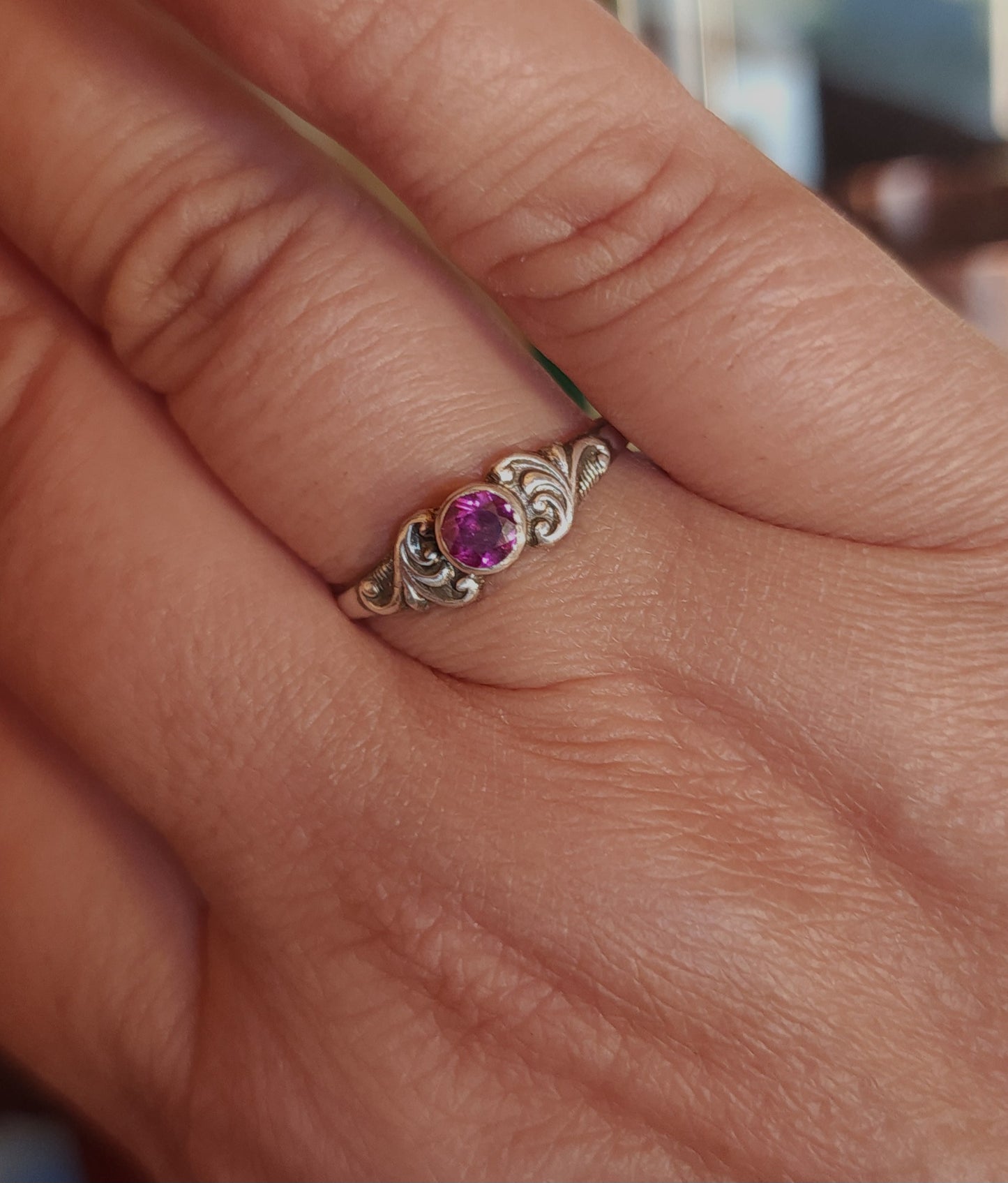Handcrafted Sterling Silver & Rhodolite Garnet Ring - Size 8