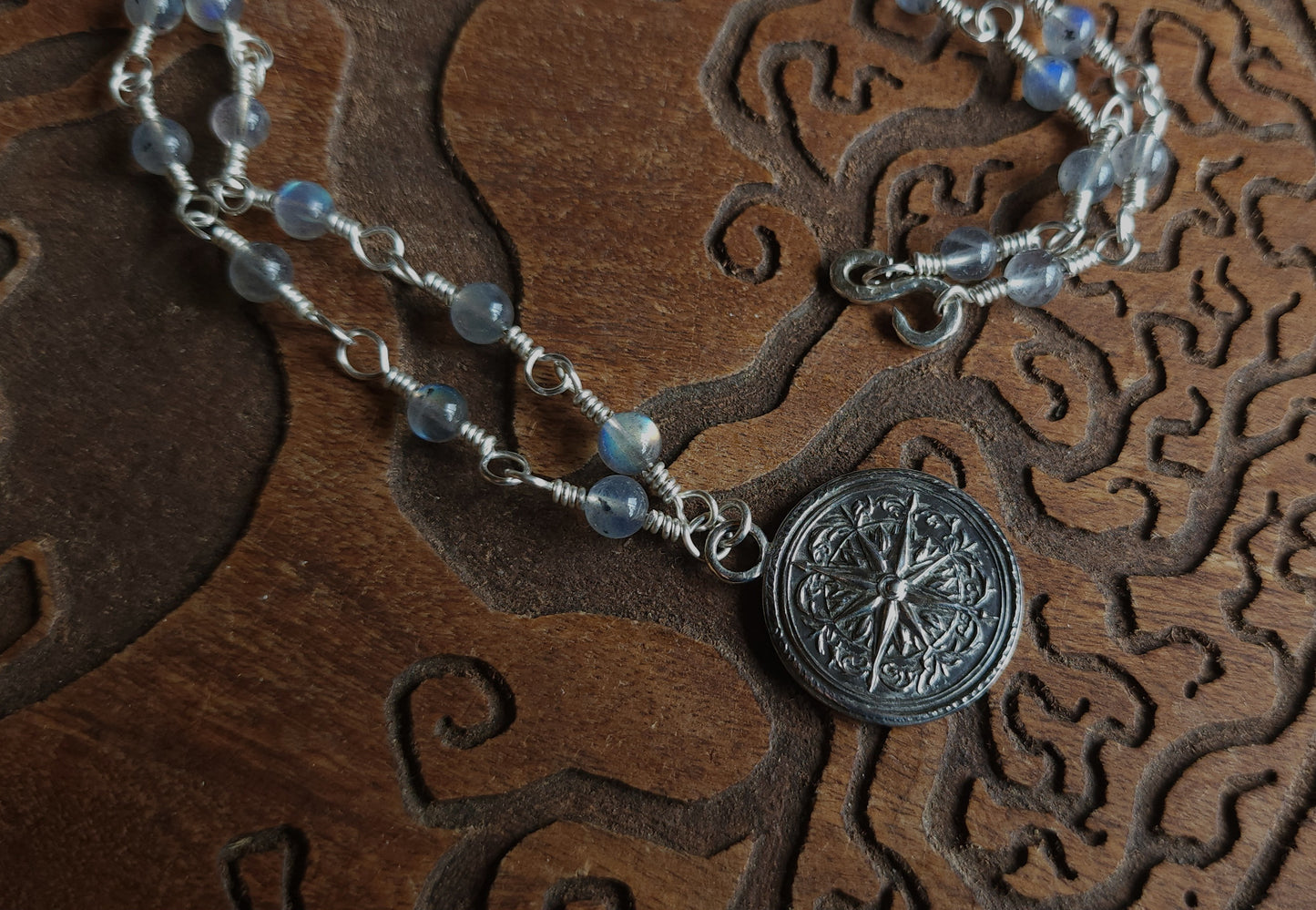 Sterling Silver & Labradorite Compass Rose Necklace