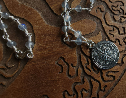Sterling Silver & Labradorite Compass Rose Necklace