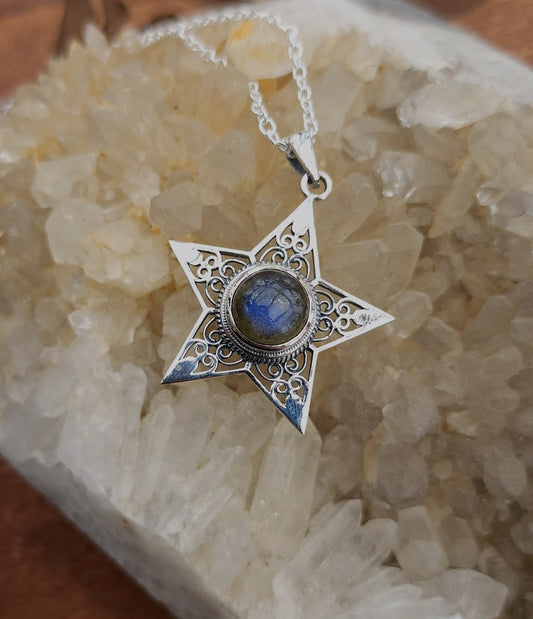 Sterling Silver Boho Star Pendant - Labradorite