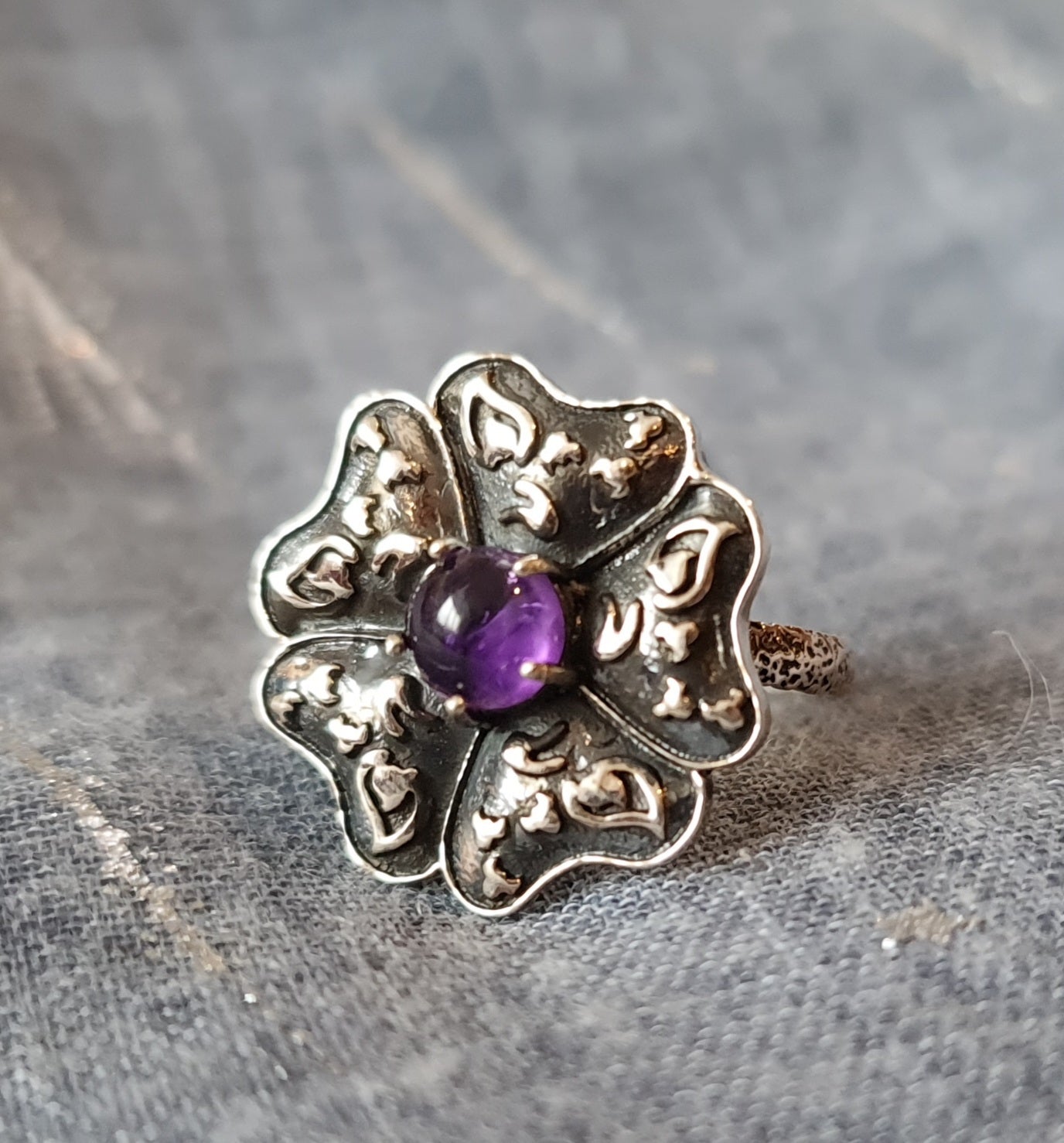 Amethyst Sterling Silver Floral Ring