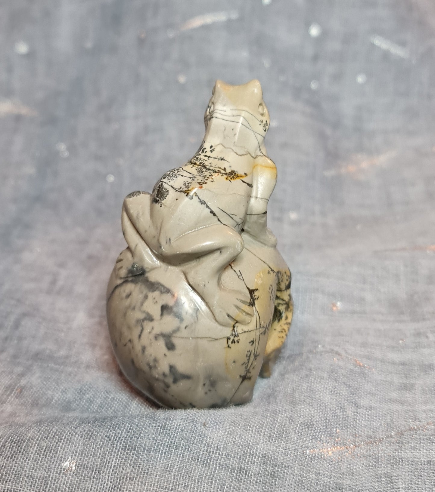 Dendritic Jasper Frog on Skull