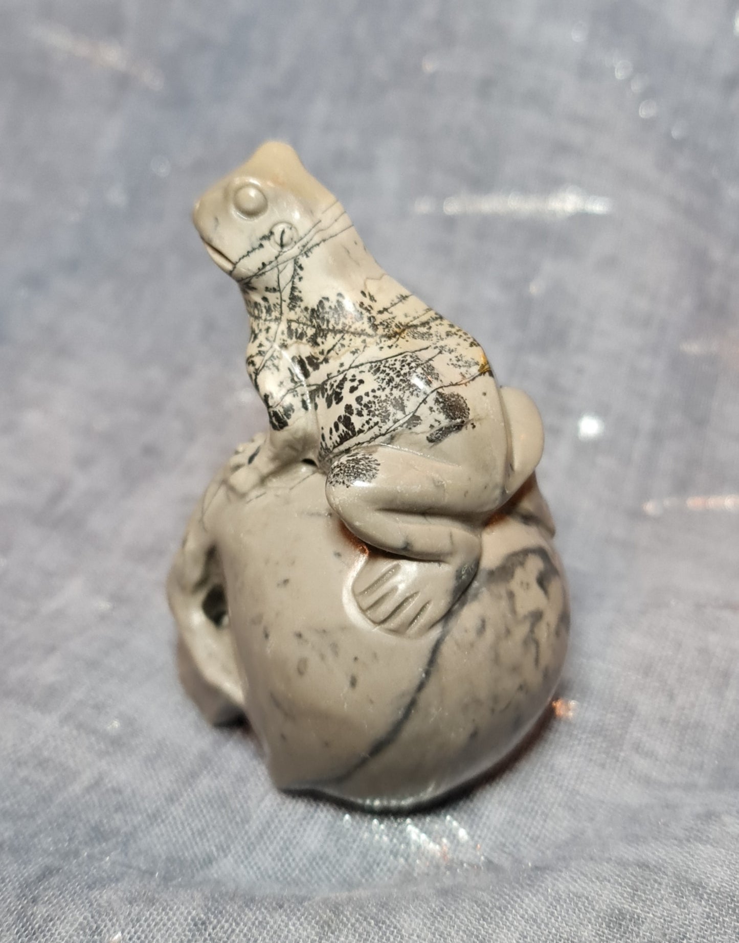 Dendritic Jasper Frog on Skull