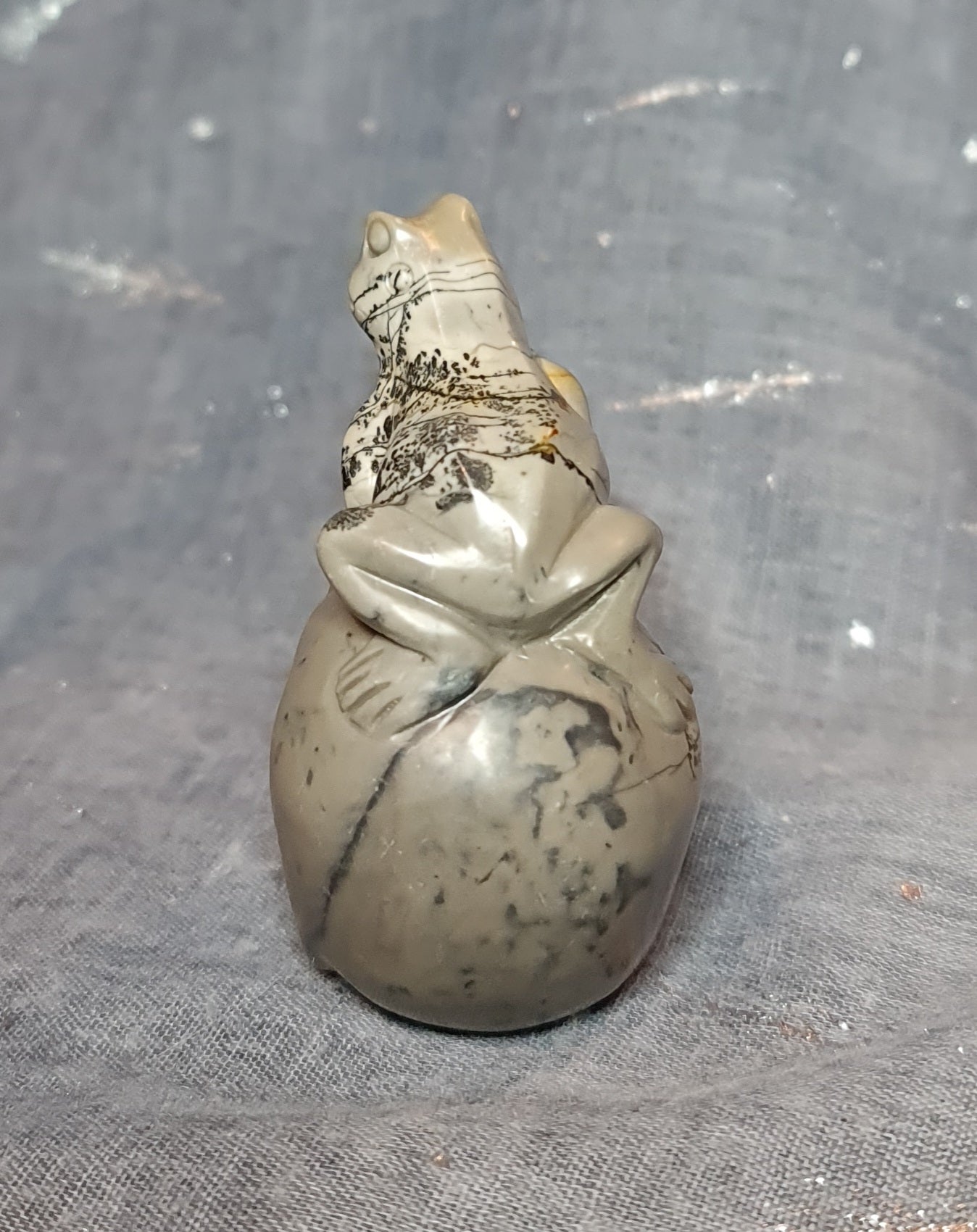 Dendritic Jasper Frog on Skull