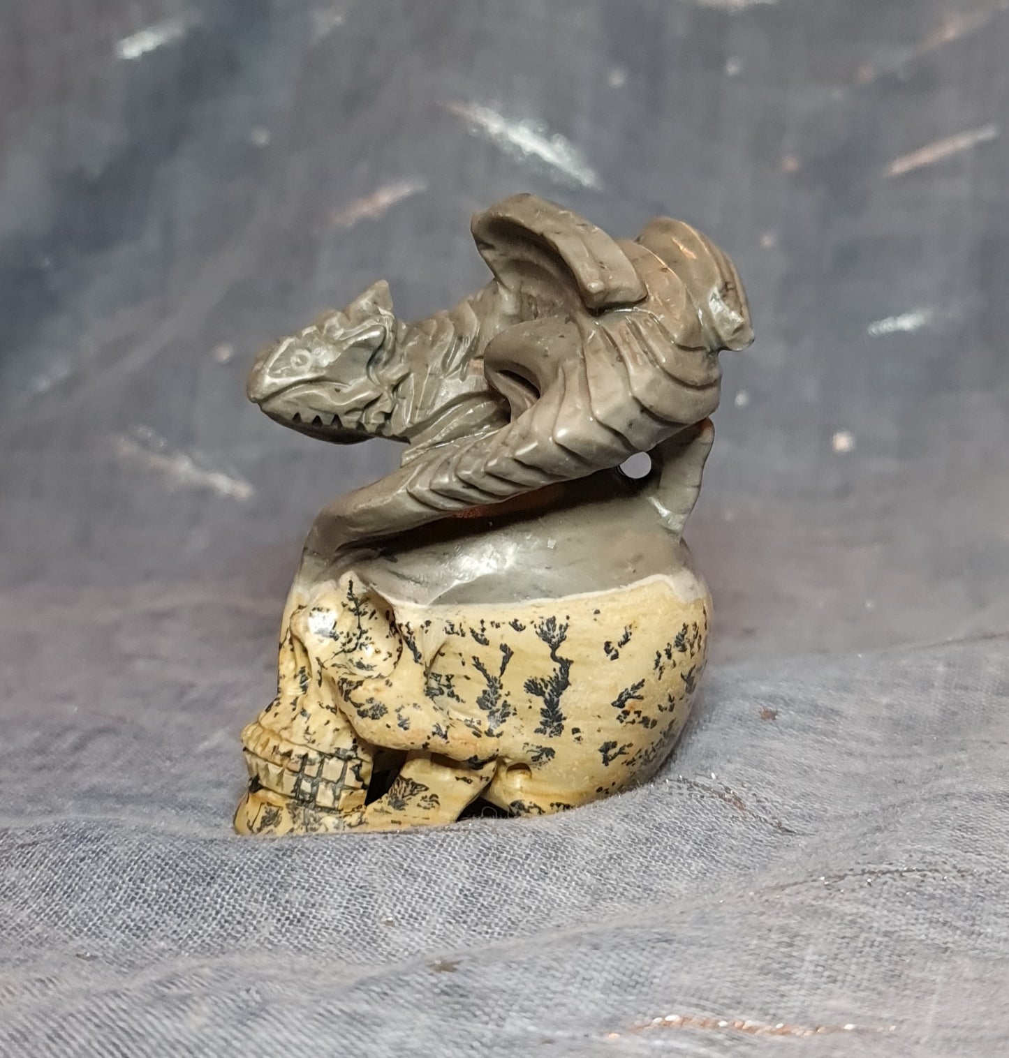 Dendritic Jasper Dragon on Skull