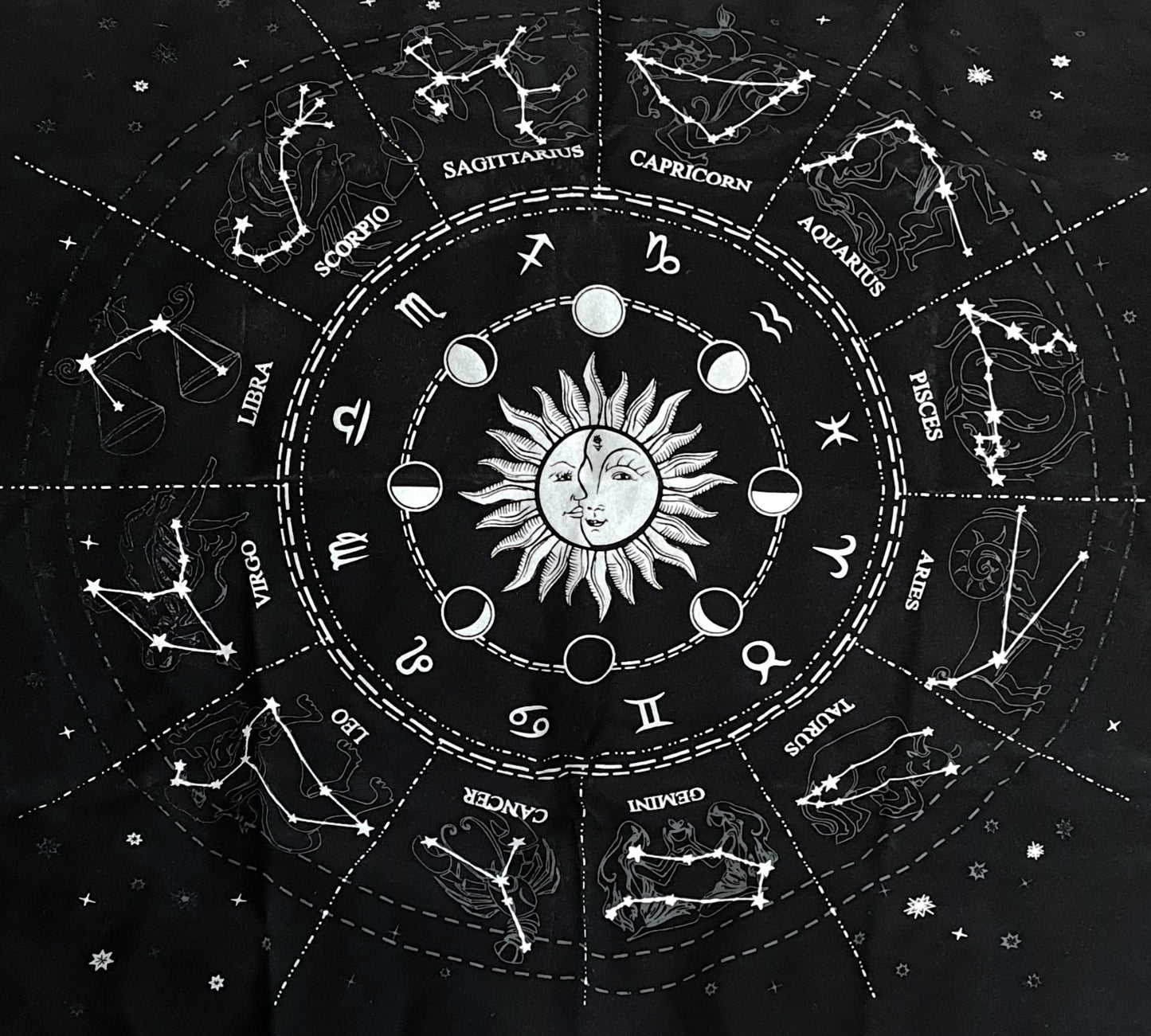Velvet Altar Cloth/Tarot Cloth - Zodiac (Black)