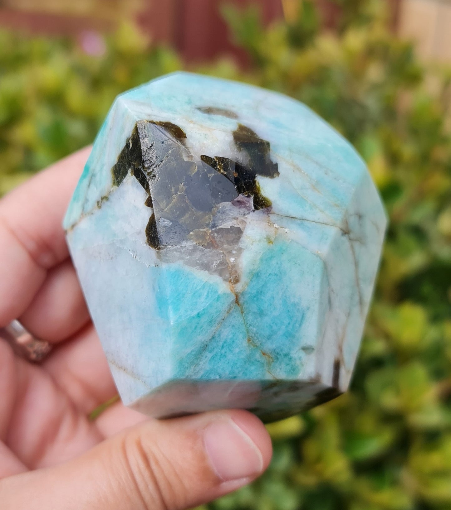 Amazonite with Epidote, Smoky and Clear Quartz and Lepidolite