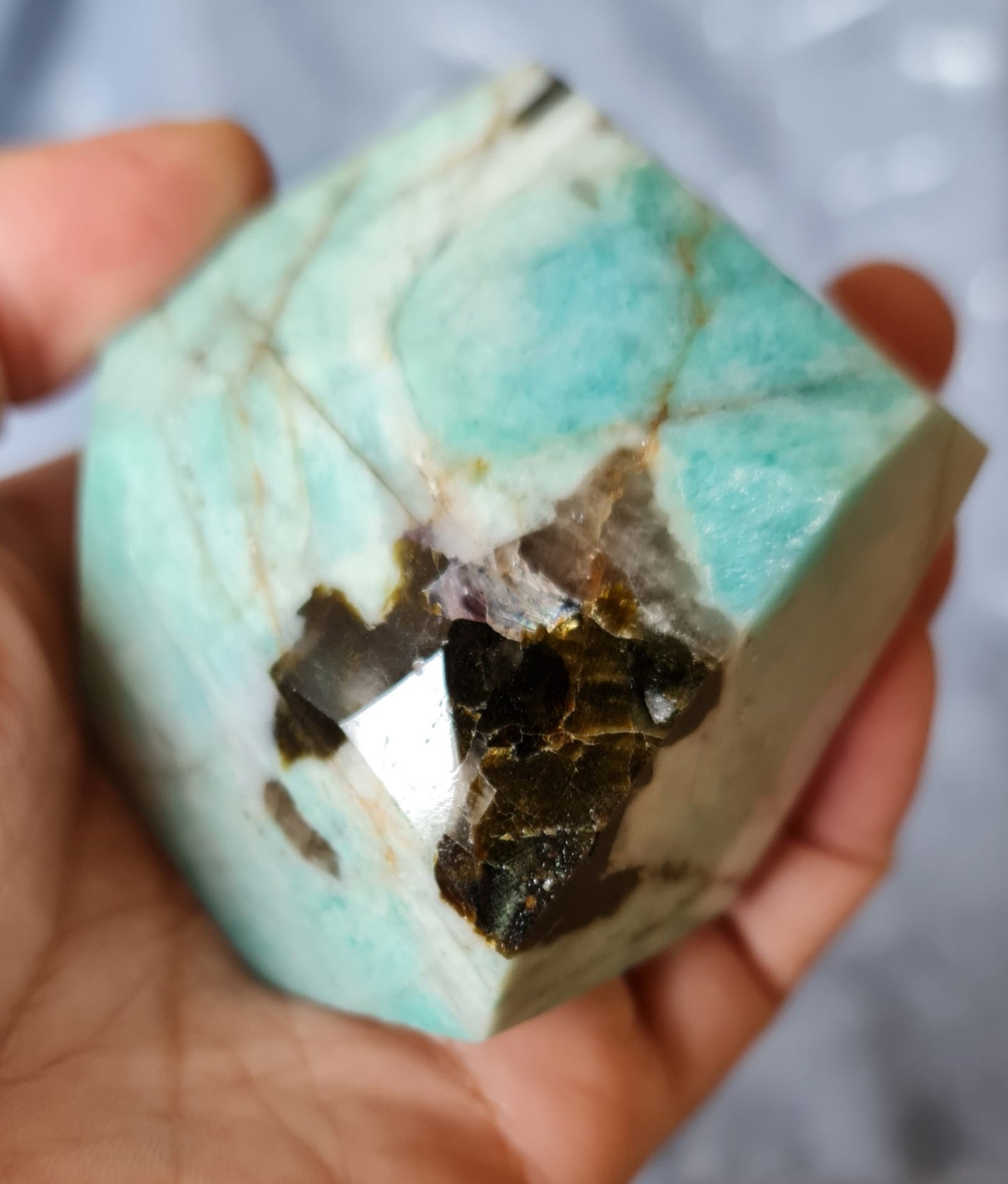 Amazonite with Epidote, Smoky and Clear Quartz and Lepidolite