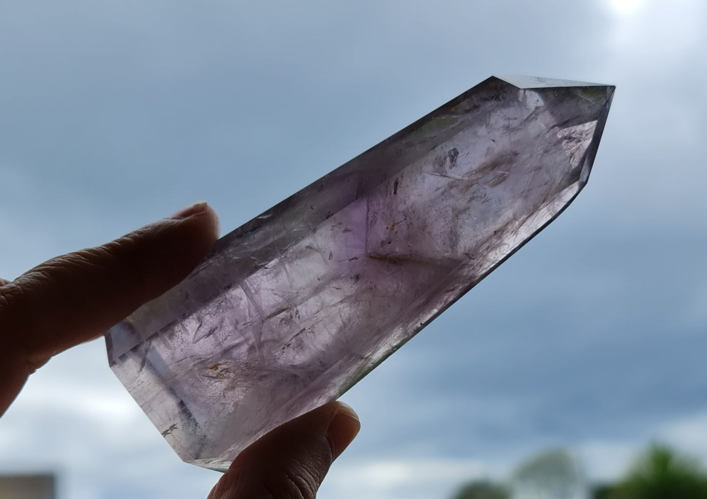 Smoky Amethyst Point with Phantoms