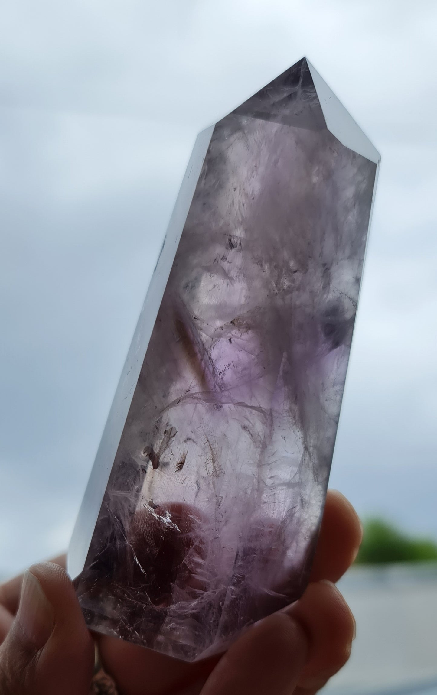 Smoky Amethyst Point with Phantoms