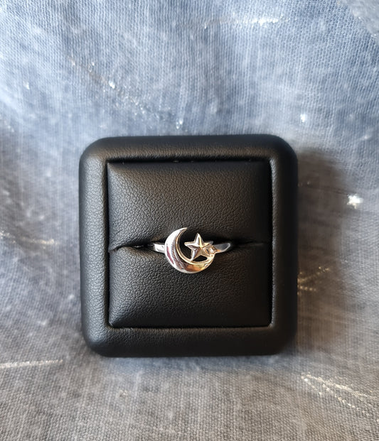 Sterling Silver Celestial Moon & Star Ring