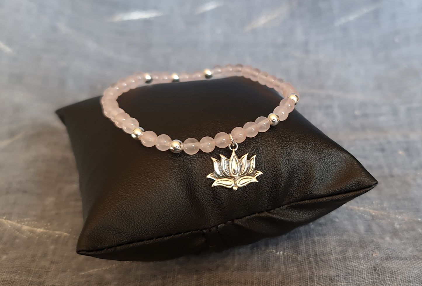 Rose Quartz Bracelet with Sterling Silver Lotus