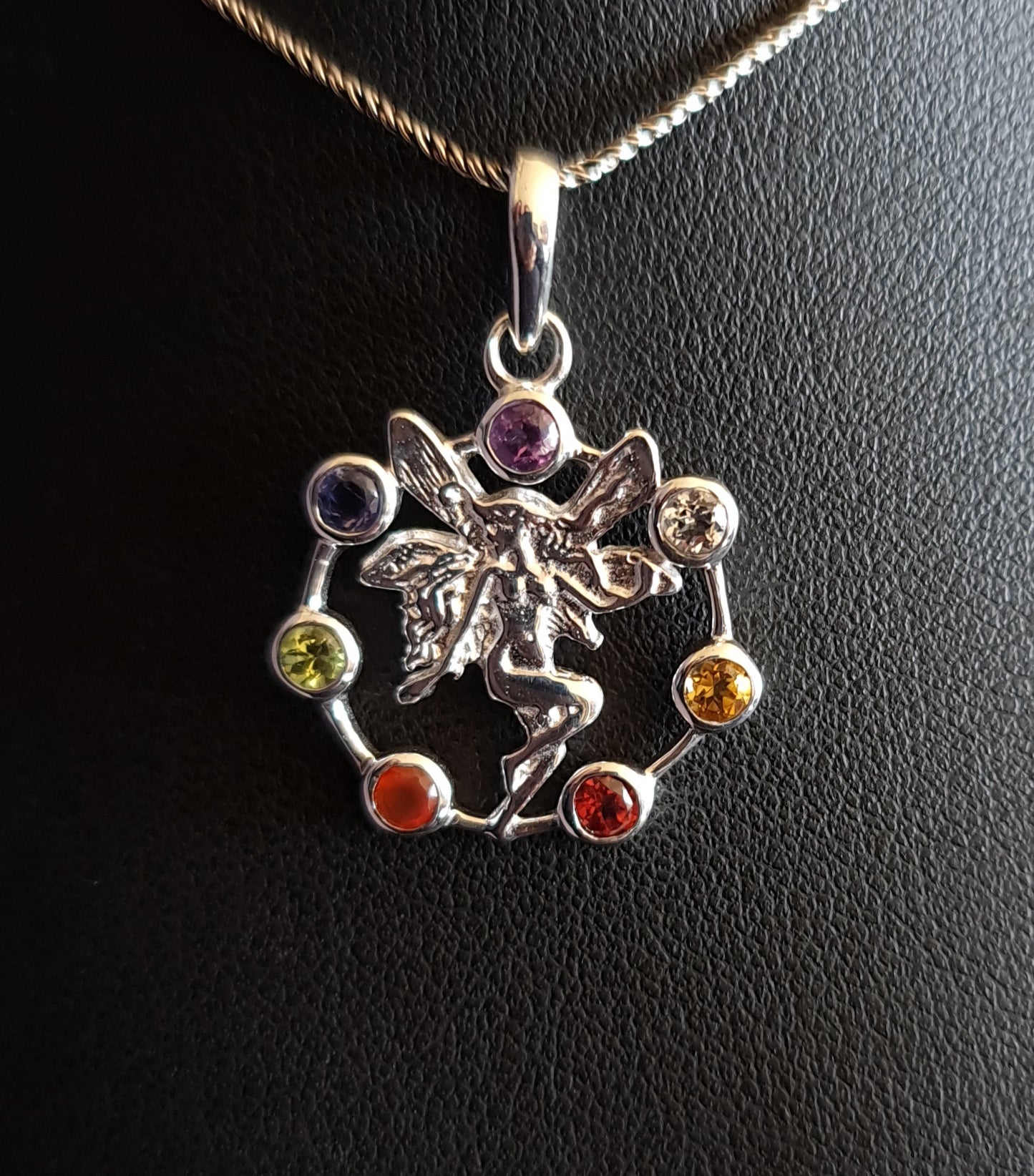 Sterling Silver Crystal Chakra Fairy Pendant