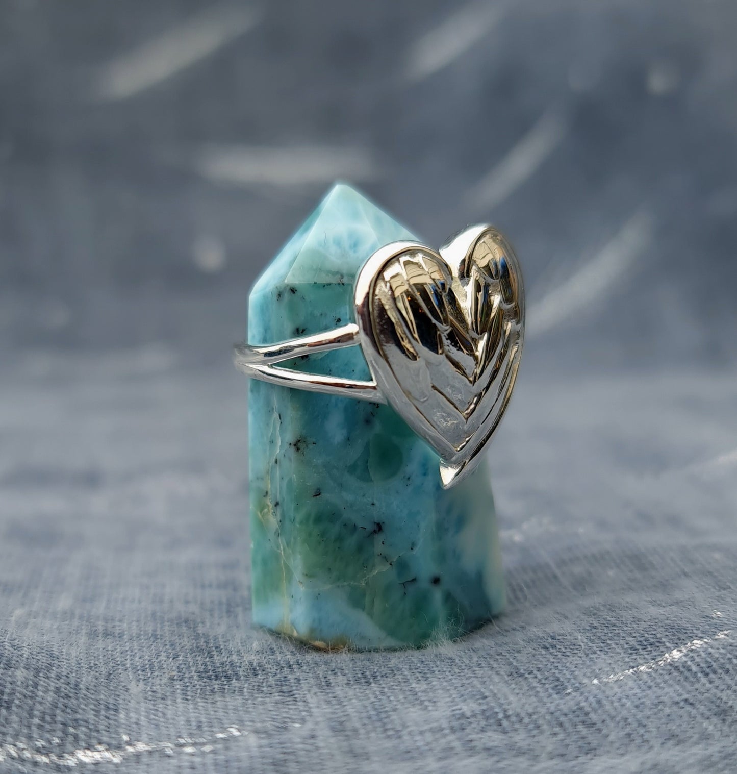 Sterling Silver Angel Wing Love Heart Ring