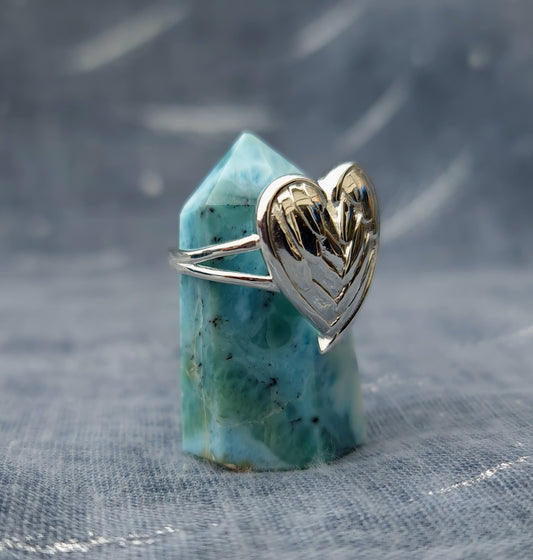 Sterling Silver Angel Wing Love Heart Ring