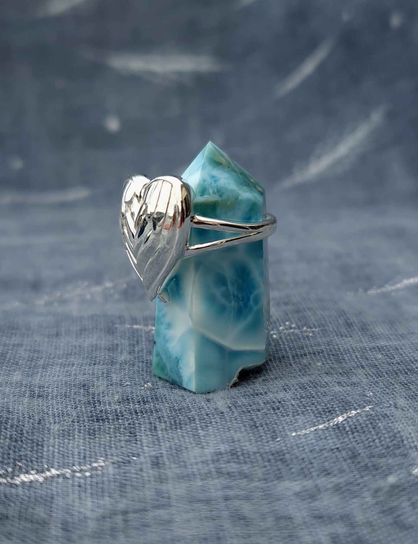 Sterling Silver Angel Wing Love Heart Ring