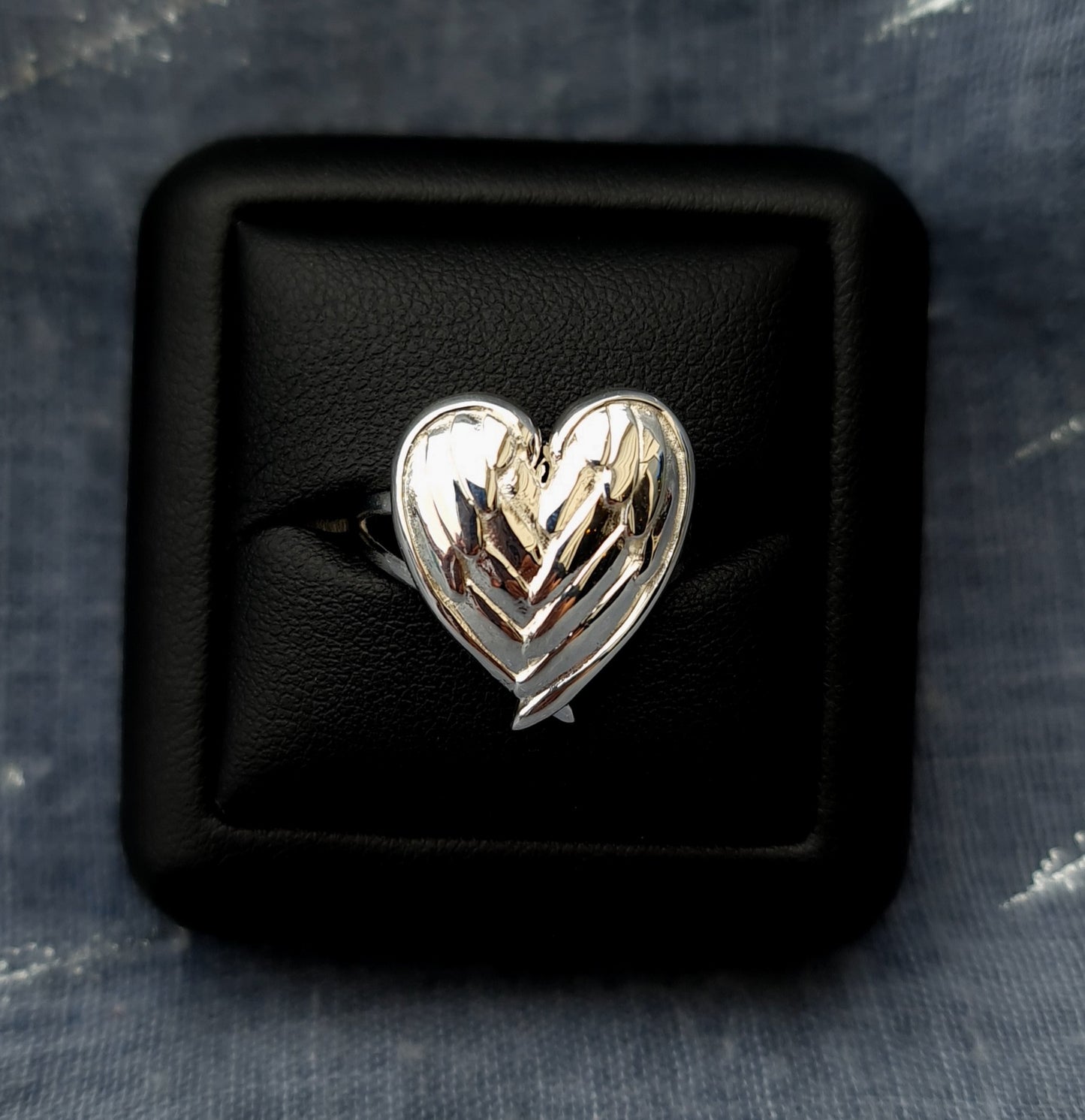Sterling Silver Angel Wing Love Heart Ring