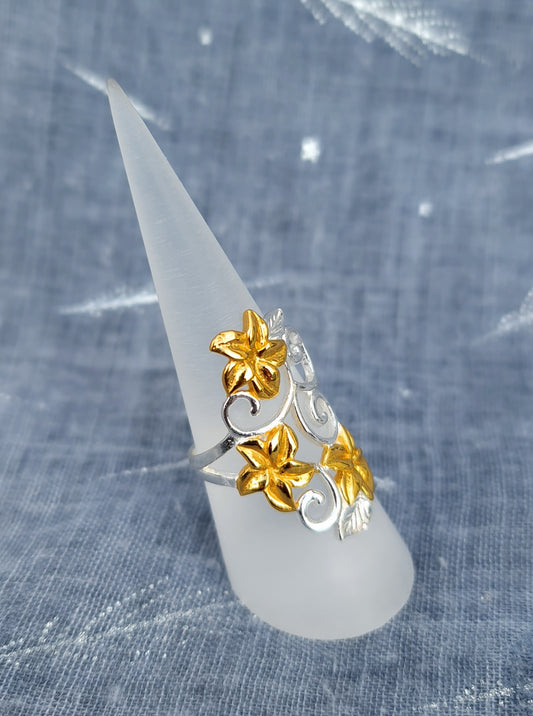 Sterling Silver & 18k Gold Flower Ring