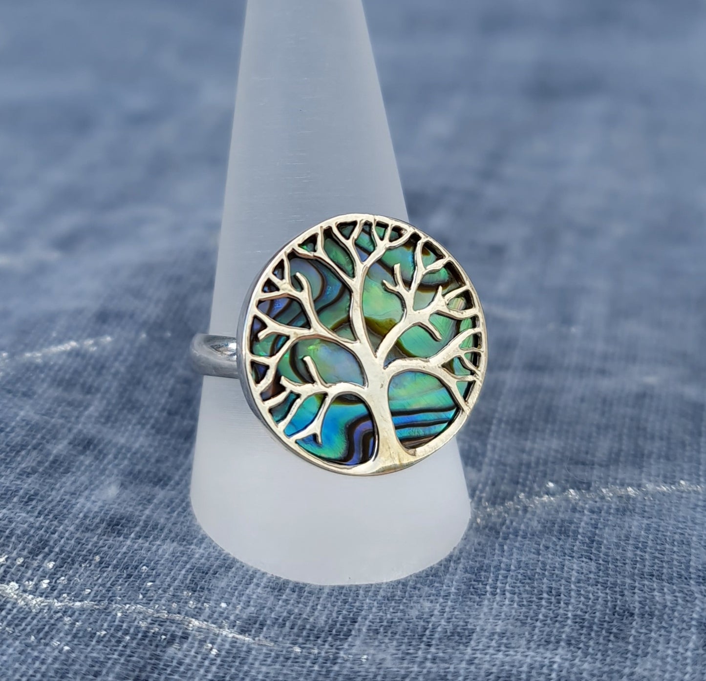 Sterling Silver and Paua Tree of Life Adjustable Ring