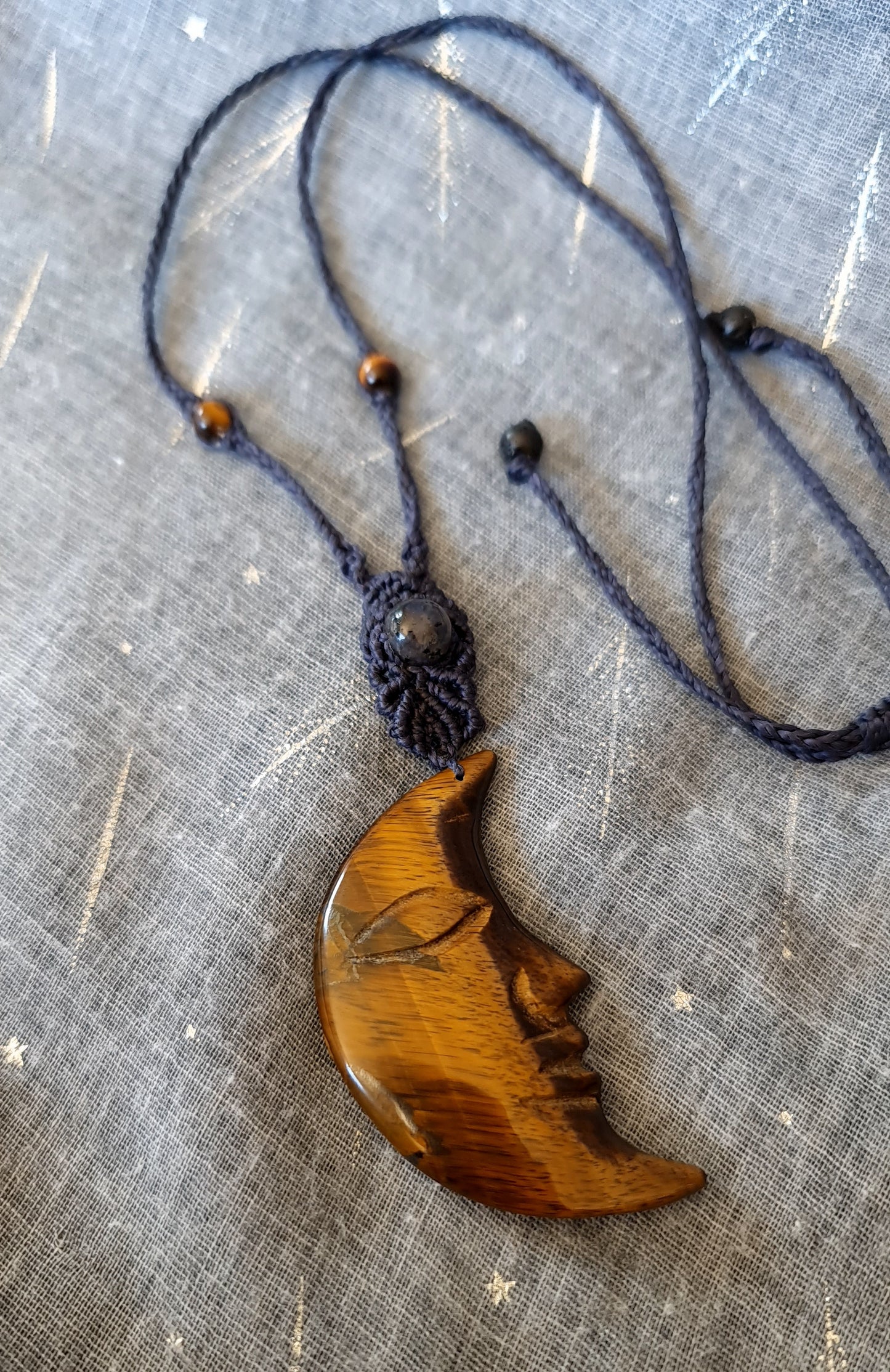 Tiger's Eye Moon Macrame Necklace