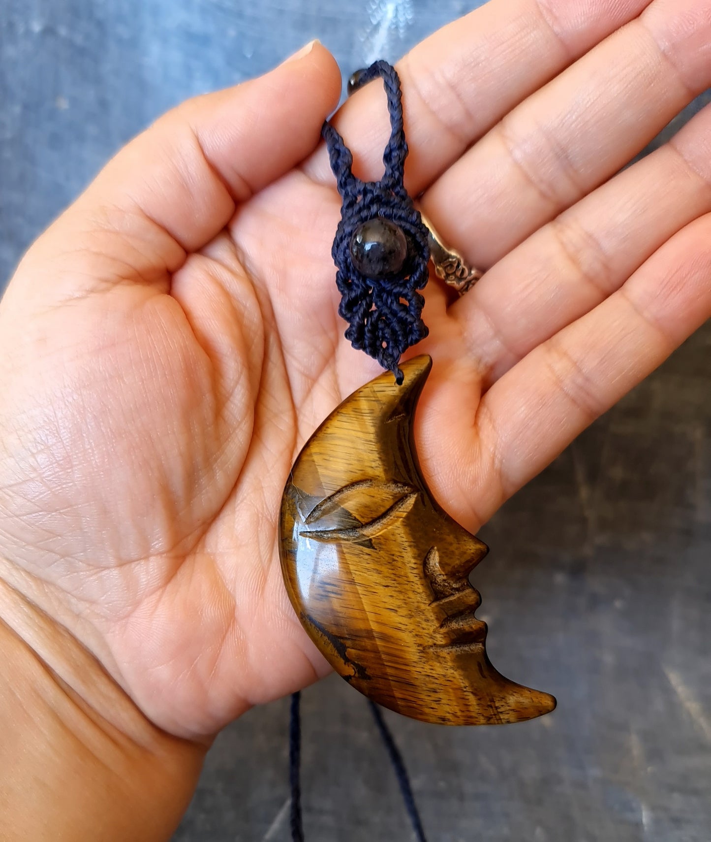 Tiger's Eye Moon Macrame Necklace