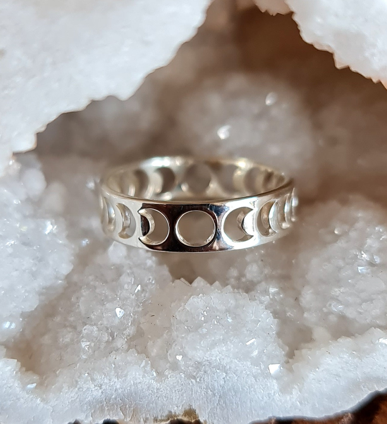 Sterling Silver Lunar Phase Moon Ring Wide Band