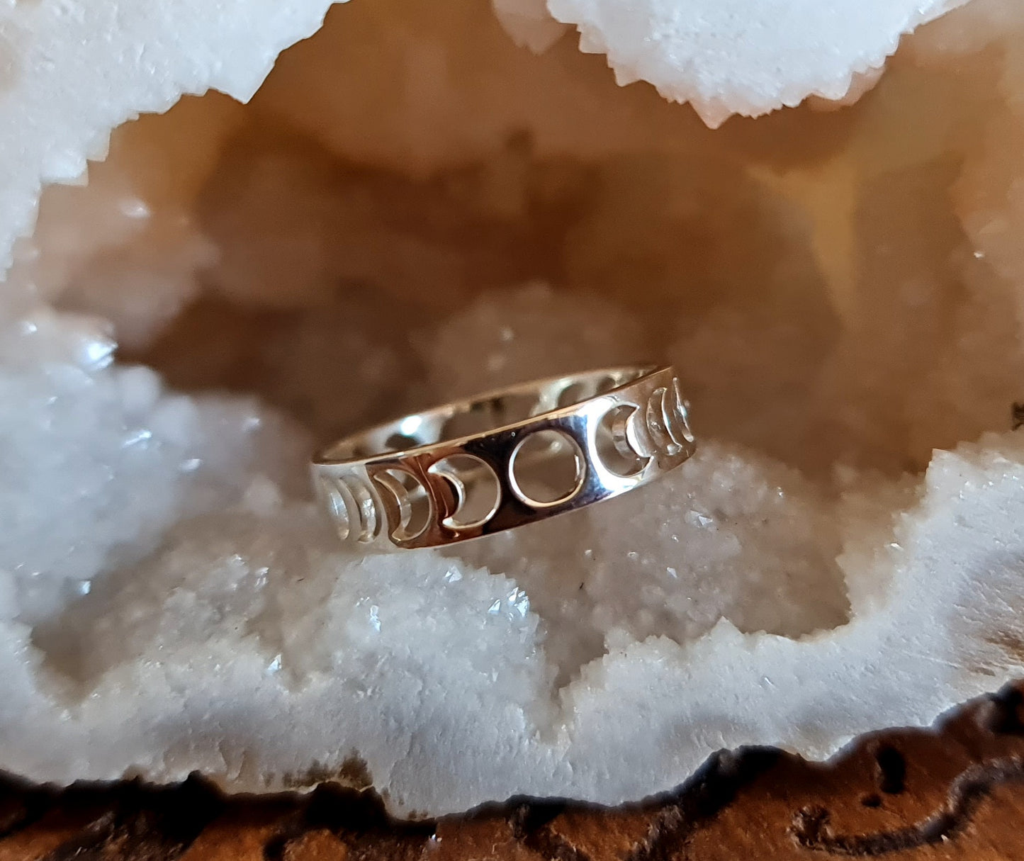 Sterling Silver Lunar Phase Moon Ring Wide Band